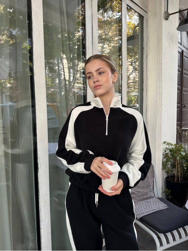 Жіночий теплий костюм з флісу чорного кольору 35816