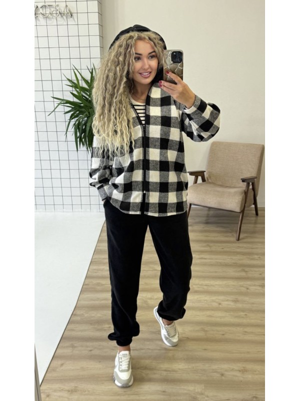 Теплий жiночий костюм сорочка+джогери чорного кольору 35817