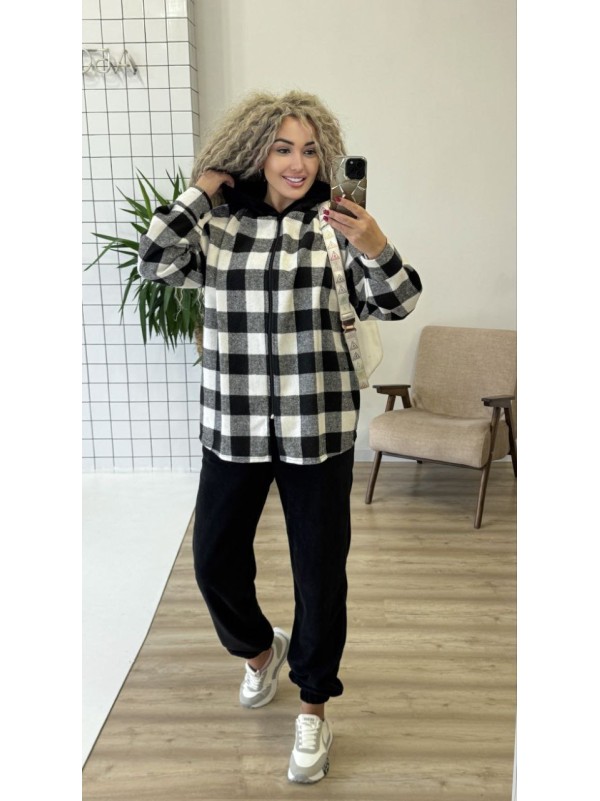 Теплий жiночий костюм сорочка+джогери чорного кольору 35817