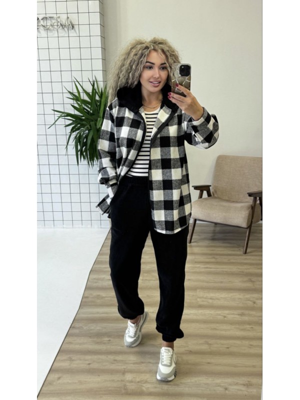 Теплий жiночий костюм сорочка+джогери чорного кольору 35817