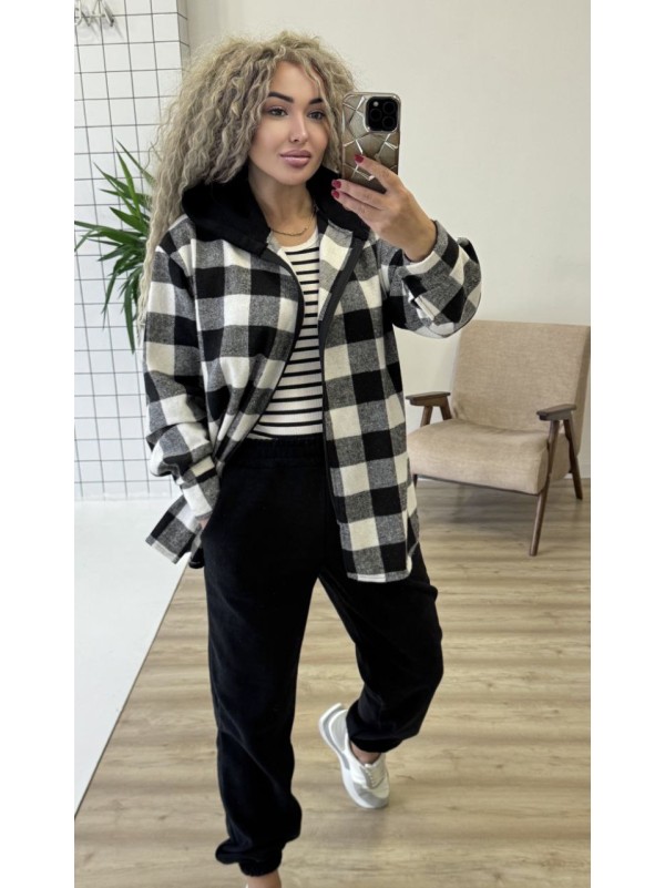 Теплий жiночий костюм сорочка+джогери чорного кольору 35817