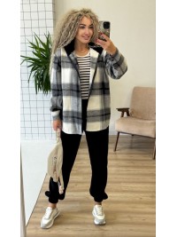 Теплий жiночий костюм сорочка+джогери сiрого кольору 35818