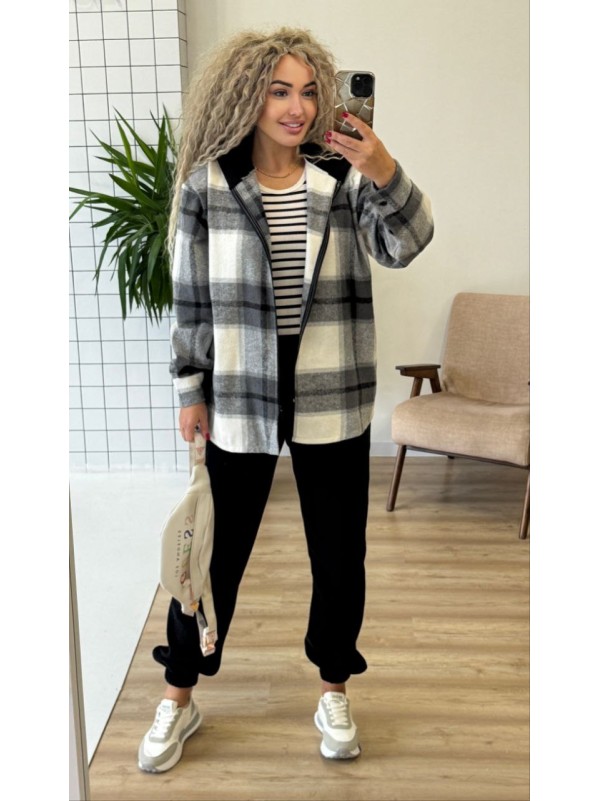 Теплий жiночий костюм сорочка+джогери сiрого кольору 35818