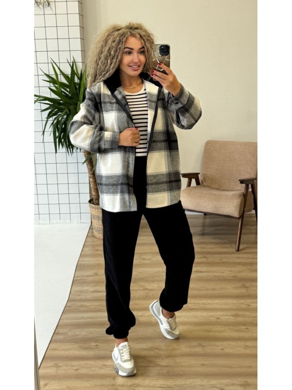 Теплий жiночий костюм сорочка+джогери сiрого кольору 35818