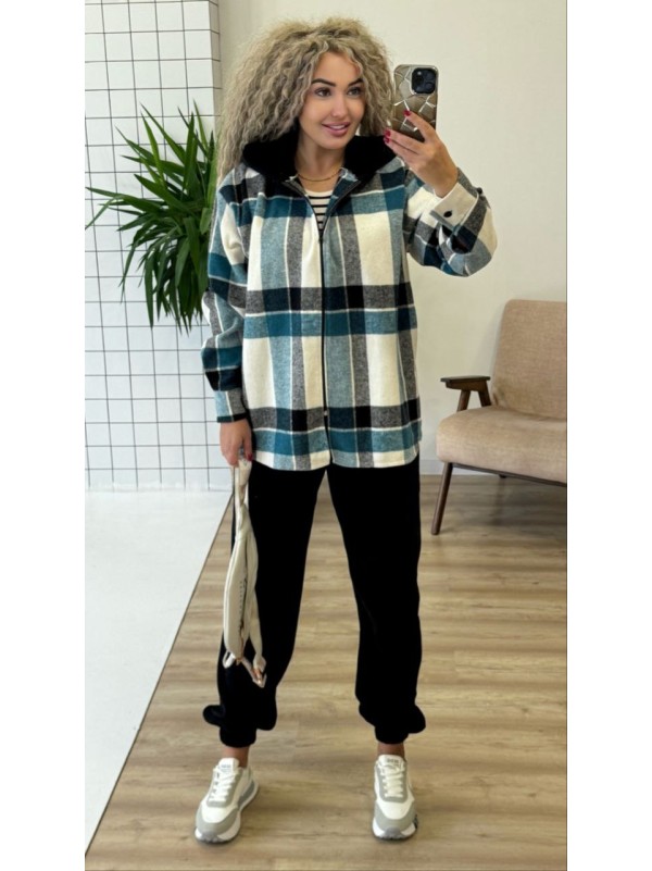 Теплий жiночий костюм сорочка+джогери бiрюзового кольору 35819