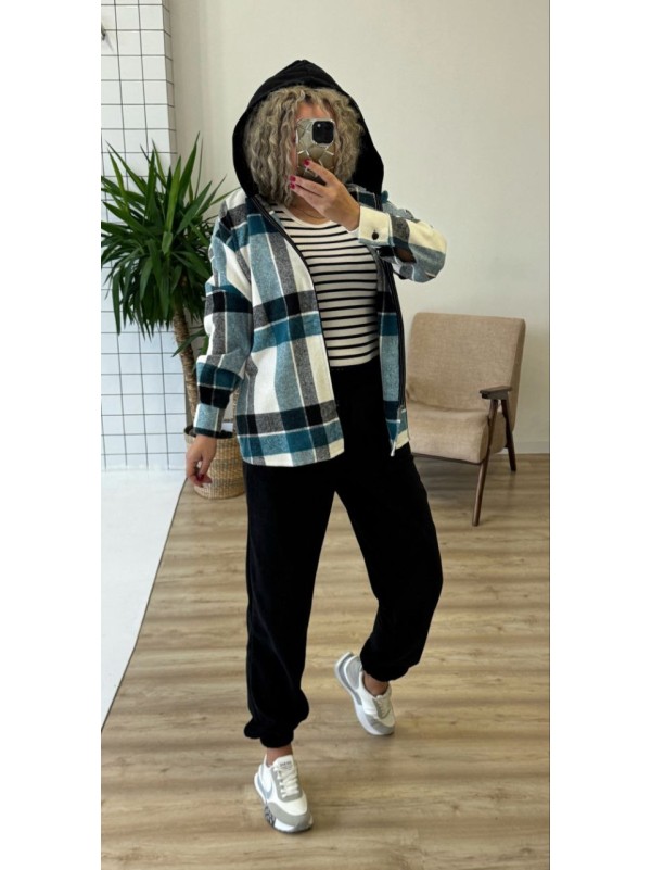 Теплий жiночий костюм сорочка+джогери бiрюзового кольору 35819