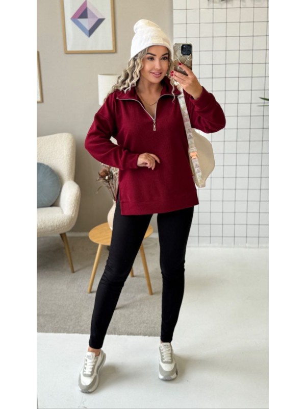 Теплий жiночий комплект лосiни+кофта бордового кольору 35821