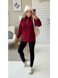 Теплий жiночий комплект лосiни+кофта бордового кольору 35821
