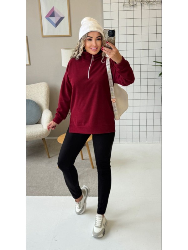Теплий жiночий комплект лосiни+кофта бордового кольору 35821