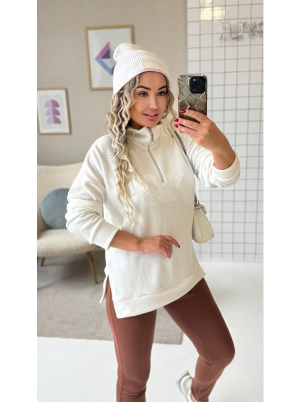 Теплий жiночий комплект лосiни+кофта молочного кольору 35823