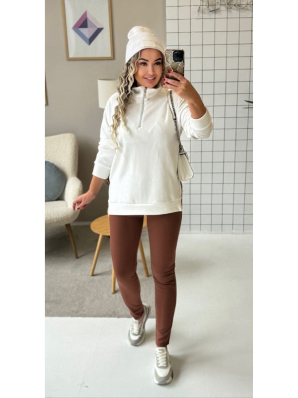 Теплий жiночий комплект лосiни+кофта молочного кольору 35823