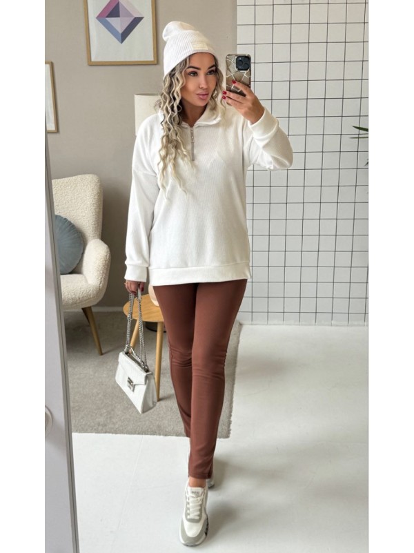 Теплий жiночий комплект лосiни+кофта молочного кольору 35823