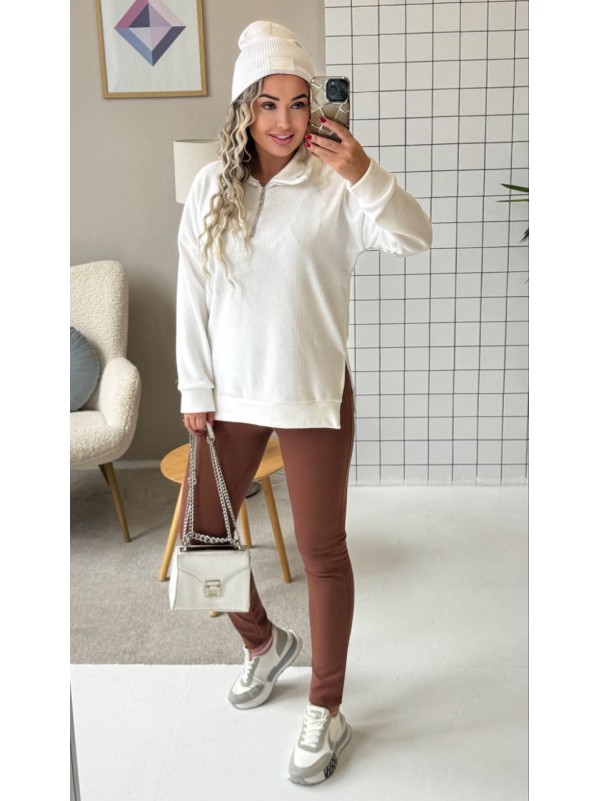 Теплий жiночий комплект лосiни+кофта молочного кольору 35823
