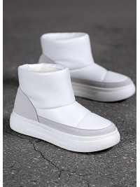 Жіночі уггі з натуральної шкіри (цигейка) білого кольору 35831