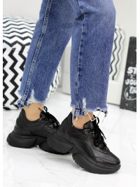 Жіночі кросівки з натуральної шкіри (байка) чорного кольору 35833