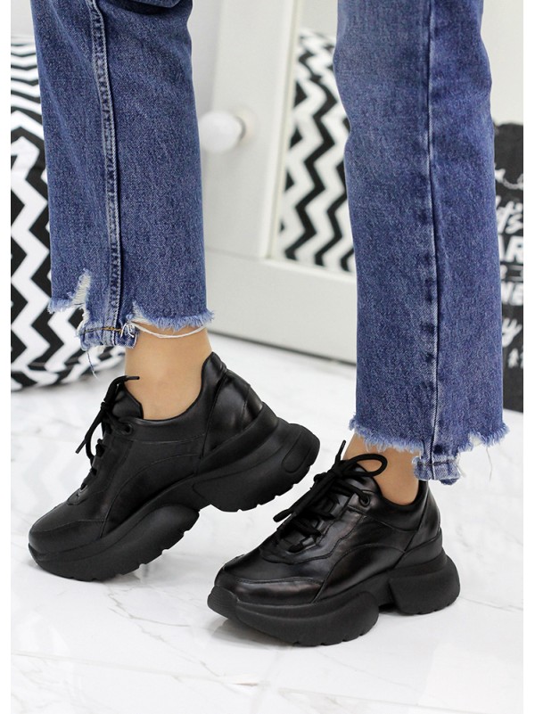 Жіночі кросівки з натуральної шкіри (байка) чорного кольору 35833