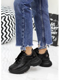 Жіночі кросівки з натуральної шкіри (хутро) чорного кольору 35834