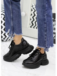 Жіночі кросівки з натуральної шкіри (цигейка) чорного кольору 35835