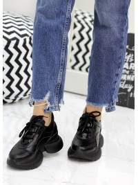 Жіночі кросівки з натуральної шкіри (цигейка) чорного кольору 35835