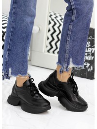 Жіночі кросівки з натуральної шкіри (цигейка) чорного кольору 35835