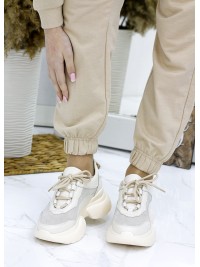 Жіночі кросівки з натуральної шкіри (байка) бежевого кольору 35836