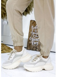 Жіночі кросівки з натуральної шкіри (байка) бежевого кольору 35836