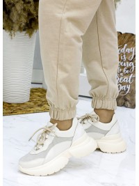 Жіночі кросівки з натуральної шкіри (хутро) бежевого кольору 35837