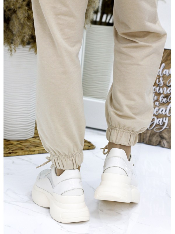 Жіночі кросівки з натуральної шкіри (хутро) бежевого кольору 35837