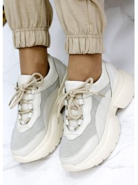 Жіночі кросівки з натуральної шкіри (хутро) бежевого кольору 35837