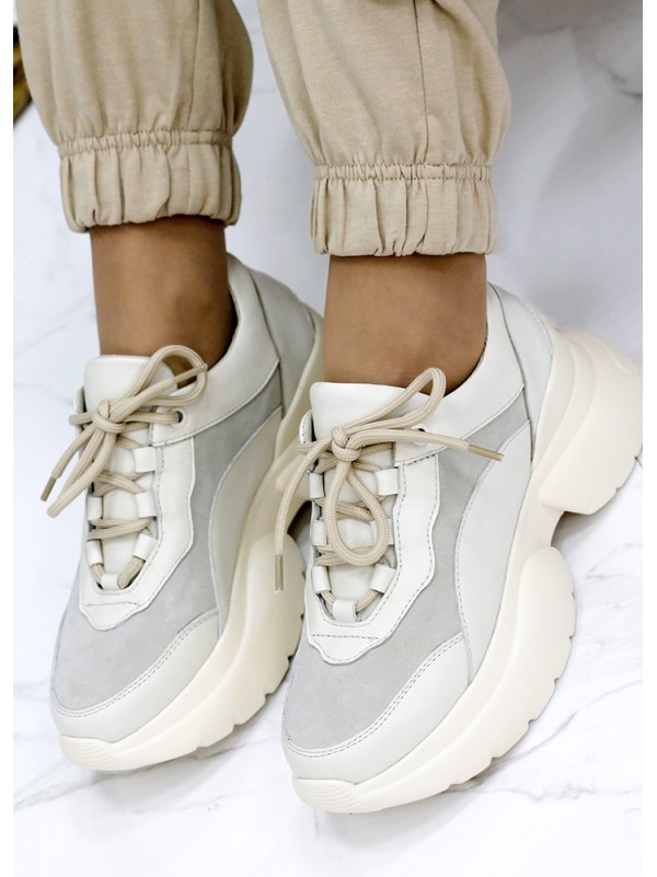 Жіночі кросівки з натуральної шкіри (хутро) бежевого кольору 35837