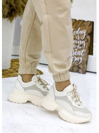 Жіночі кросівки з натуральної шкіри бежевого кольору 35838