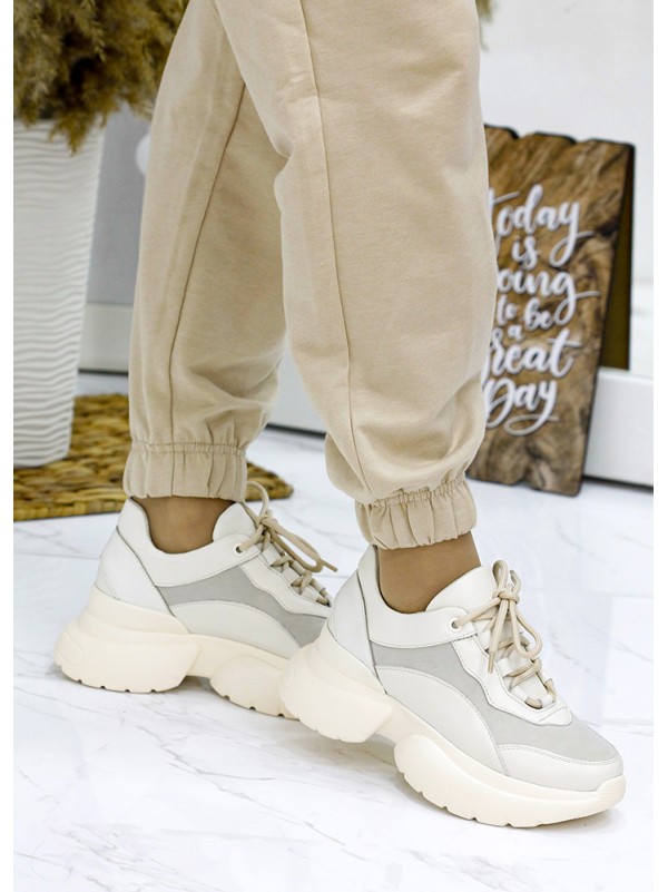 Жіночі кросівки з натуральної шкіри бежевого кольору 35838