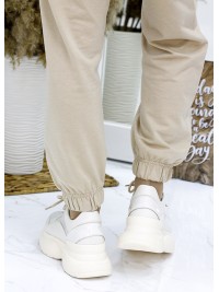 Жіночі кросівки з натуральної шкіри бежевого кольору 35838