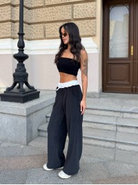 Жiночi велюровi штани вiльного крою чорного кольору 35845