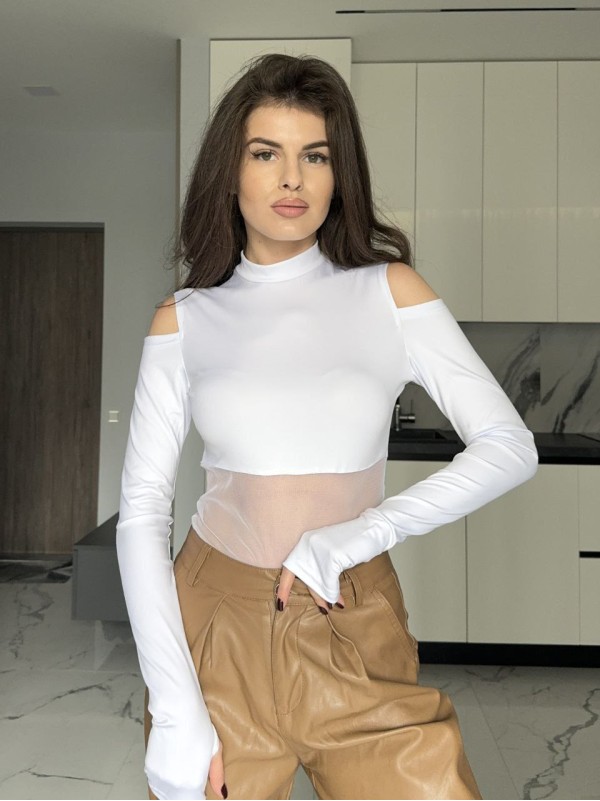 Боді з вставками iз сiтки бiлого кольору 35853