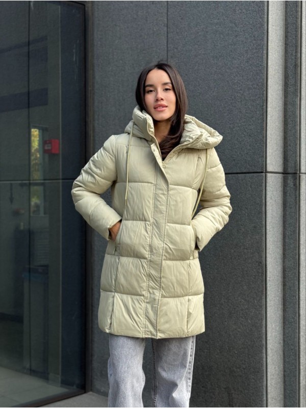 Жіноча демiсезонна куртка з капюшоном оливкового кольору 35862