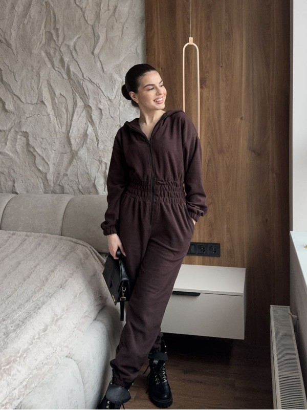 Жiночий теплий комбінезон iз флiса коричневого кольору 35865