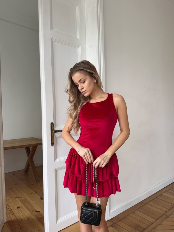 Вечiрня сукня мiнi з оксамиту червоного кольору 35873