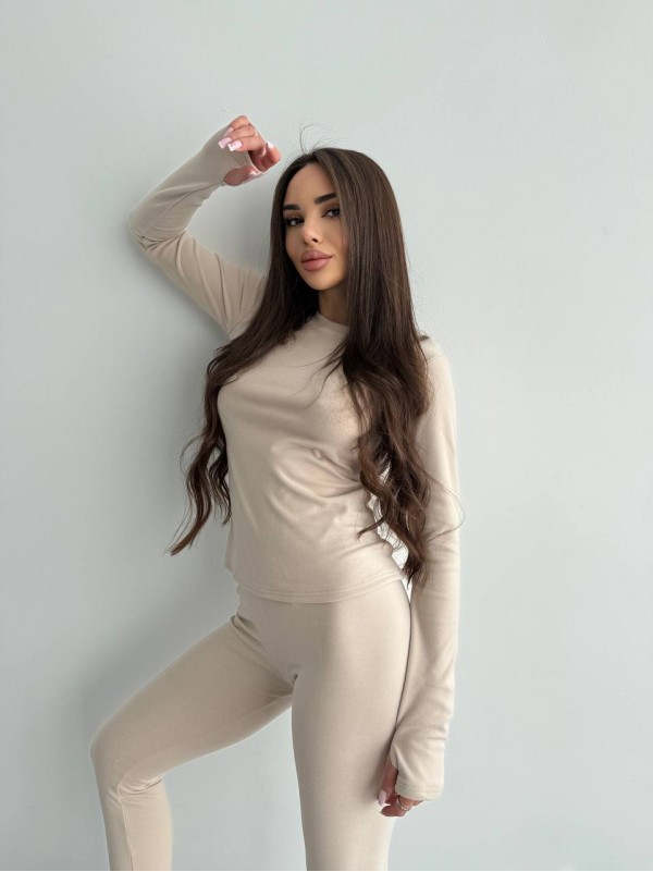 Жіночий базовий термокостюм бежевого кольору 35877