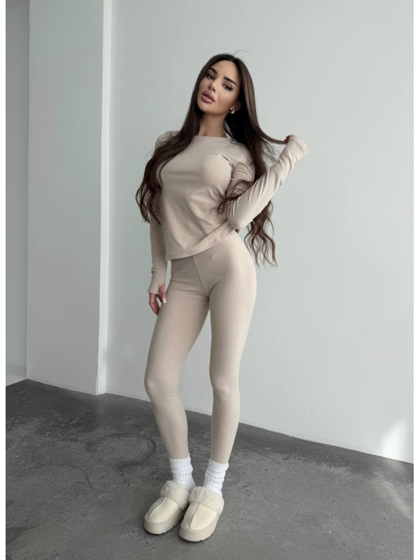 Жіночий базовий термокостюм бежевого кольору 35877