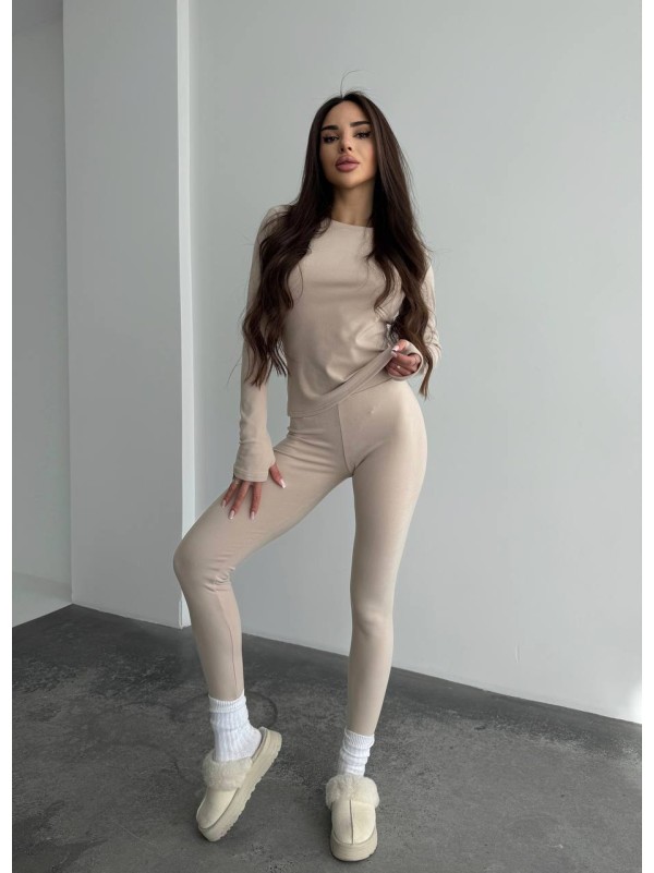 Жіночий базовий термокостюм бежевого кольору 35877