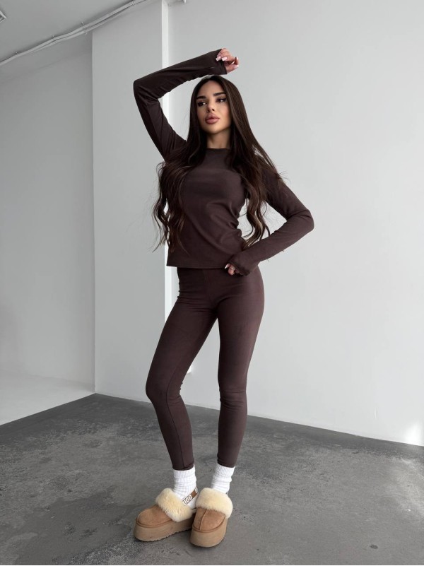 Жіночий базовий термокостюм коричневого кольору 35878