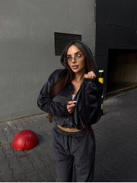 Велюровий жіночий костюм з начісом графiтового кольору 35881