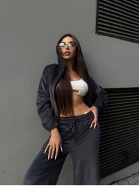 Велюровий жіночий костюм з начісом графiтового кольору 35881