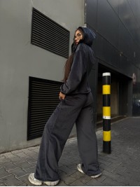 Велюровий жіночий костюм з начісом графiтового кольору 35881