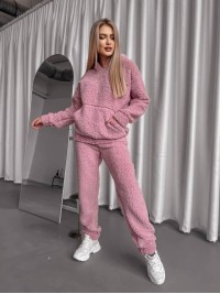 Жіночий теплий костюм з хутра Теддi рожевого кольору 35883