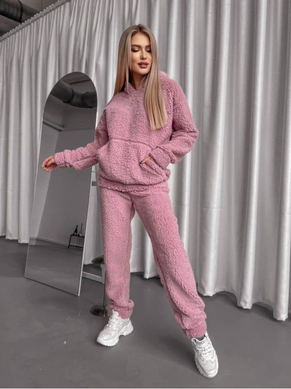 Жіночий теплий костюм з хутра Теддi рожевого кольору 35883