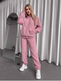 Жіночий теплий костюм з хутра Теддi рожевого кольору 35883