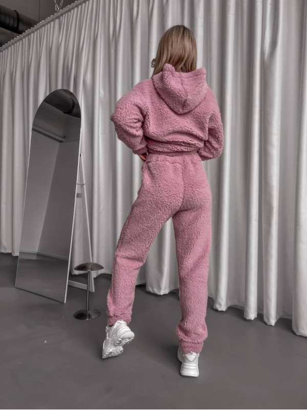 Жіночий теплий костюм з хутра Теддi рожевого кольору 35883