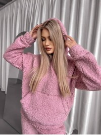 Жіночий теплий костюм з хутра Теддi рожевого кольору 35883